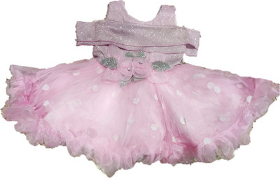 aruna creation Baby Girls Midi/Knee Length Party Dress(Pink, Short Sleeve)