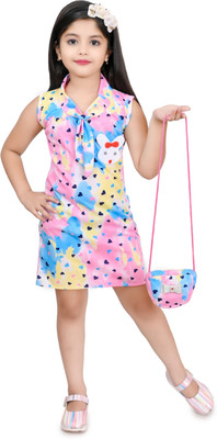 Zenat Girls Midi/Knee Length Casual Dress(Multicolor, Sleeveless)