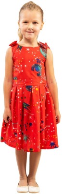 Miss Lavish London Girls Calf Length Casual Dress(Red, Sleeveless)