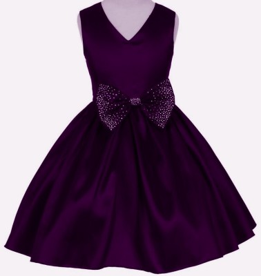 PINK WINGS Girls Midi/Knee Length Party Dress(Purple, Sleeveless)