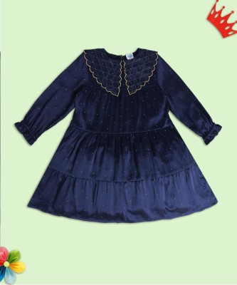 MINI KLUB Girls Midi/Knee Length Casual Dress(Blue, Full Sleeve)