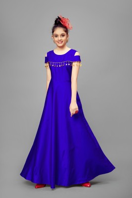 Fashion Dream Indi Girls Maxi/Full Length Festive/Wedding Dress(Blue, Sleeveless)