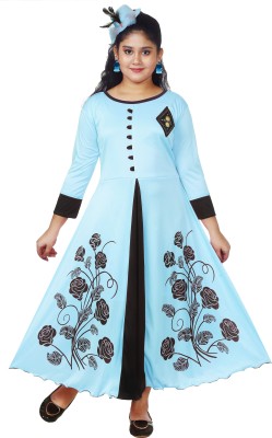 KAARIGARI Girls Maxi/Full Length Party Dress(Light Blue, 3/4 Sleeve)