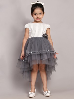 Toy Balloon Kids Girls Midi/Knee Length Party Dress(Grey, Cap Sleeve)