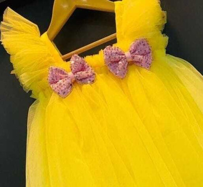 RUDRAKSH CREATION Baby Girls Midi/Knee Length Casual Dress(Yellow, Sleeveless)