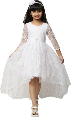 MINSA Girls Below Knee Festive/Wedding Dress(White, Full Sleeve)