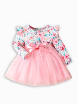 mayara fashion Baby Girls Midi/Knee Length Party Dress(Pink, Full Sleeve)