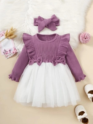 PATALAM Girls Above Knee Party Dress(Purple, Sleeveless)