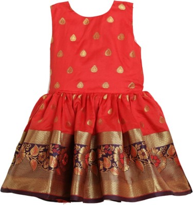 V-MART Indi Baby Girls Midi/Knee Length Casual Dress(Red, Sleeveless)