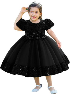 kidzy dresses Girls Maxi/Full Length Party Dress(Black, Short Sleeve)