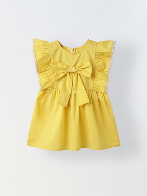 Spunkies Baby Girls Mini/Short Casual Dress(Yellow, Sleeveless)