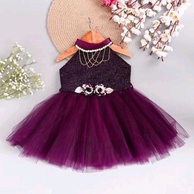 Hipposippo Girls Midi/Knee Length Party Dress(Purple, Sleeveless)