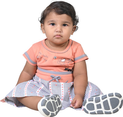 Hubkick Baby Girls Above Knee Casual Dress(Multicolor, Half Sleeve)