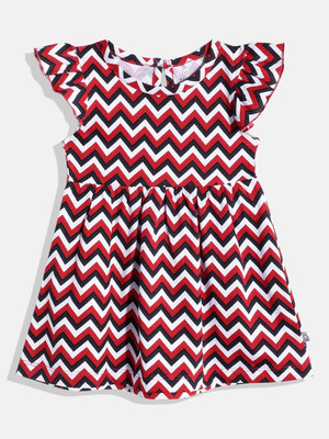 YK X Tinyo Girls Midi/Knee Length Casual Dress(Red, Short Sleeve)