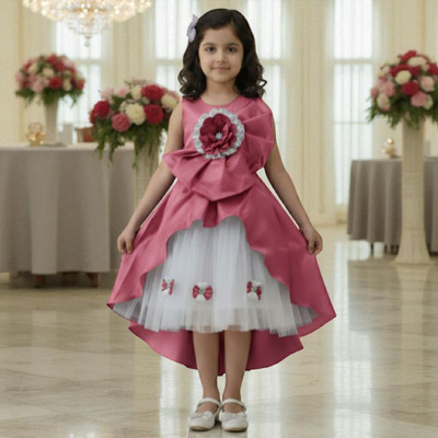 EX ETERNAL LEXIS Indi Girls Midi/Knee Length Festive/Wedding Dress(Pink, White, Sleeveless)