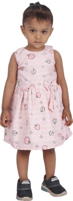 minor muffets Girls Midi/Knee Length Casual Dress(Pink, Sleeveless)