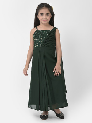 Eavan Girls Maxi/Full Length Party Dress(Green, Sleeveless)