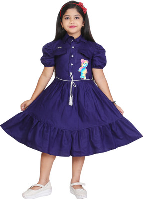 Samshil Fashion Girls Midi/Knee Length Party Dress(Dark Blue, Half Sleeve)