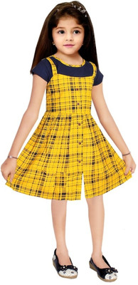 PROMISE KID Indi Girls Midi/Knee Length Casual Dress(Yellow, Short Sleeve)