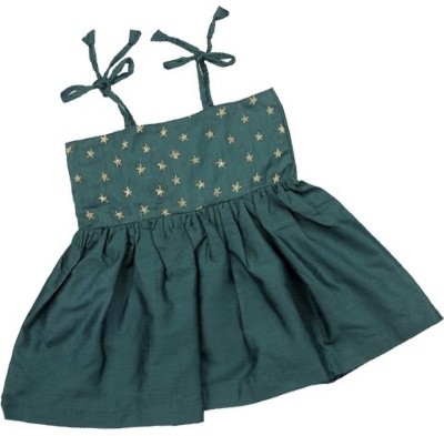 Picksparrow Indi Baby Girls Midi/Knee Length Casual Dress(Dark Green, Sleeveless)