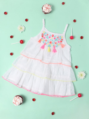 NautiNati Midi/Knee Length Casual Dress(White, Sleeveless)