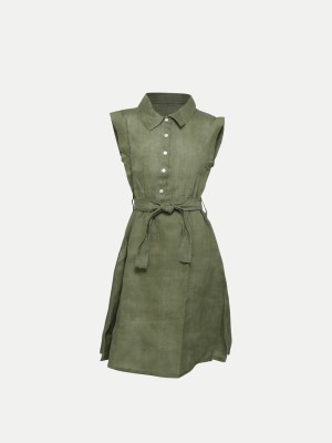radprix Girls Midi/Knee Length Casual Dress(Dark Green, Sleeveless)