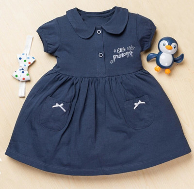 Elegant Attire Baby Girls Midi/Knee Length Casual Dress(Blue, Short Sleeve)