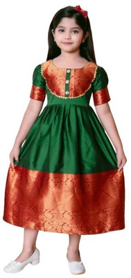 jahee Girls Calf Length Party Dress(Green, Half Sleeve)