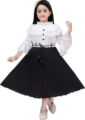 BISAL Indi Girls Below Knee Festive/Wedding Dress(Black, 3/4 Sleeve)