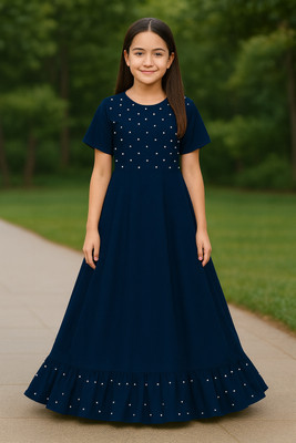 devdatt Girls Maxi/Full Length Festive/Wedding Dress(Blue, Cap Sleeve)
