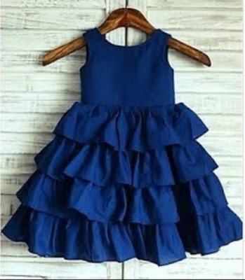 teenz veenz Indi Girls Below Knee Party Dress(Dark Blue, Sleeveless)