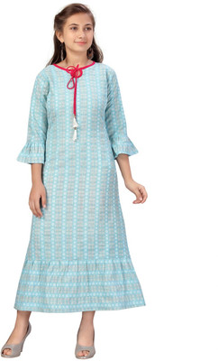 Sangria Girls Maxi/Full Length Casual Dress(Light Blue, 3/4 Sleeve)