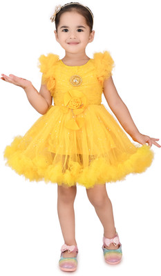 smart choice collections Baby Girls Midi/Knee Length Party Dress(Yellow, Sleeveless)