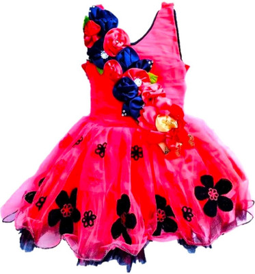 Arunaa Creation Baby Girls Midi/Knee Length Party Dress(Red, Sleeveless)