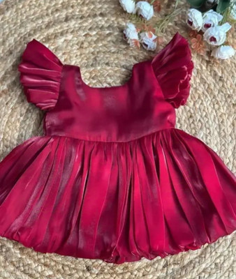 Own Baby Girls Midi/Knee Length Party Dress(Maroon, Short Sleeve)