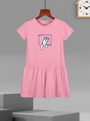 Hellcat Indi Girls Midi/Knee Length Casual Dress(Pink, Short Sleeve)