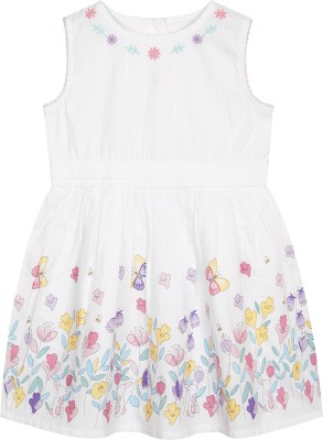 BUDDING BEES Baby Girls Midi/Knee Length Casual Dress(White, Sleeveless)