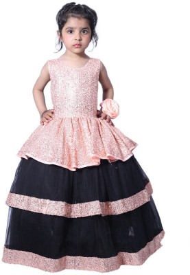 Wish littlle Girls Maxi/Full Length Party Dress(Pink, Sleeveless)