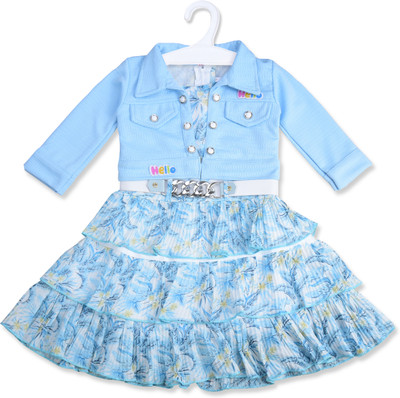 Worton Fashion Girls Below Knee Party Dress(Light Blue, 3/4 Sleeve)