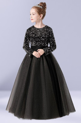 DPFABRICS Girls Maxi/Full Length Festive/Wedding Dress(Black, Full Sleeve)