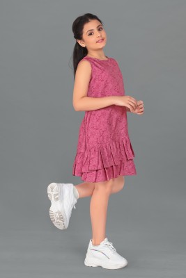 Fashion Dream Girls Above Knee Casual Dress(Pink, Sleeveless)