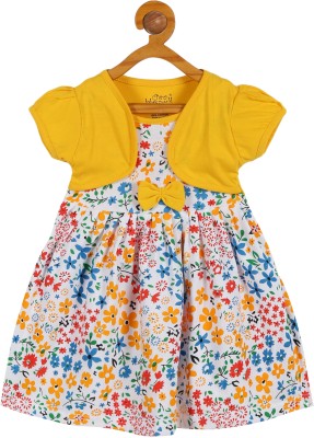 babeezworld Girls Midi/Knee Length Casual Dress(Yellow, Half Sleeve)