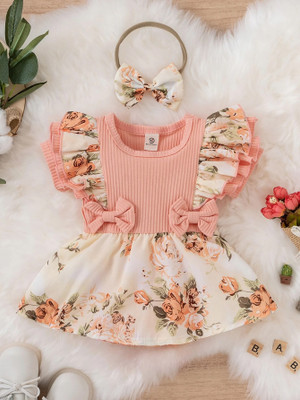 Gen Alfa Baby Girls Midi/Knee Length Party Dress(Pink, Short Sleeve)
