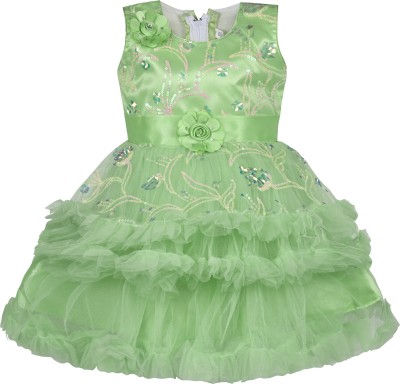 Wishkaro Girls Midi/Knee Length Party Dress(Light Green, Sleeveless)