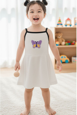 DAWINAR Baby Girls Midi/Knee Length Casual Dress(White, Half Sleeve)