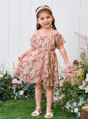 Piyuti Baby Girls Midi/Knee Length Casual Dress(Pink, Short Sleeve)