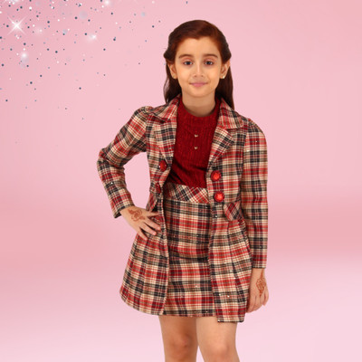 Cutecumber Indi Baby Girls Above Knee Casual Dress(Maroon, Full Sleeve)