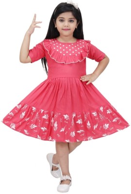 SM MUNIF DRESSES Girls Below Knee Casual Dress(Red, Half Sleeve)