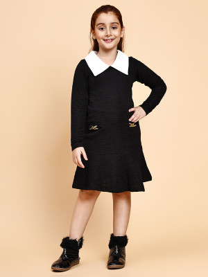 Lazy Shark Girls Midi/Knee Length Casual Dress(Black, Full Sleeve)