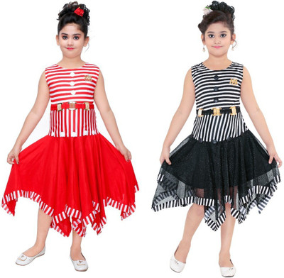 Mojua Girls Midi/Knee Length Party Dress(Multicolor, Fashion Sleeve)